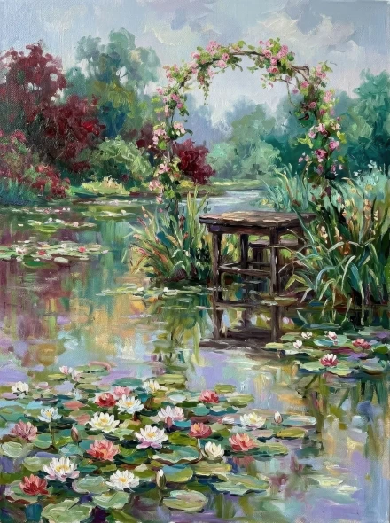 Luminous Water Lily Haven (PRT-15697-126762) - Canvas Art Print - 45in X 60in
