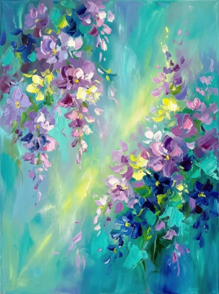 Whispering Petals In Teal (PRT-15697-126754) - Canvas Art Print - 45in X 60in