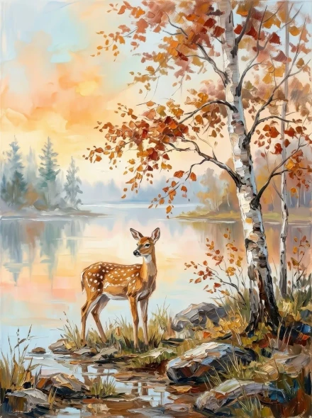 Autumn Silence By The Lake (PRT-15697-126792) - Canvas Art Print - 45in X 60in