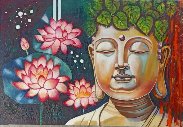 Buddha (ART-19039-126956) - Handpainted Art Painting - 24in X 16in