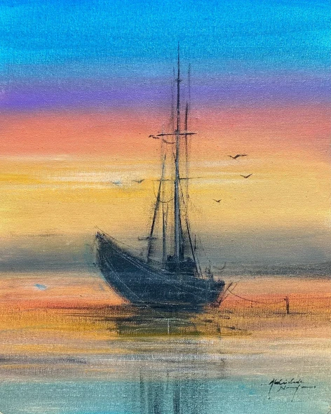 Boat (ART-3512-126898) - Handpainted Art Painting - 10in X 12in