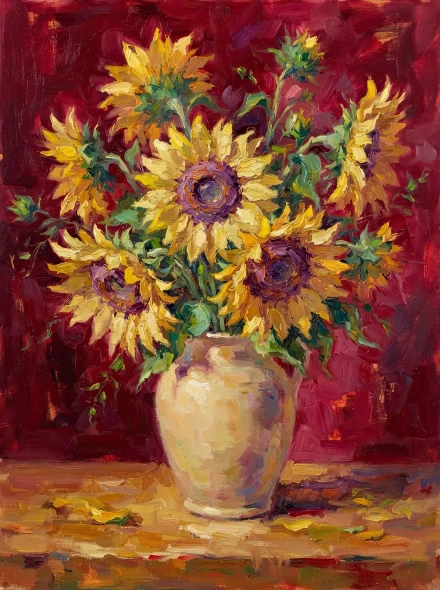 Radiant Crimson Sunflowers (PRT-15697-127018) - Canvas Art Print - 45in X 60in
