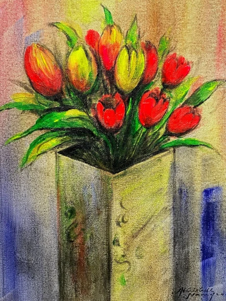 Tulip Flowers (ART-3512-127207) - Handpainted Art Painting - 9in X 12in