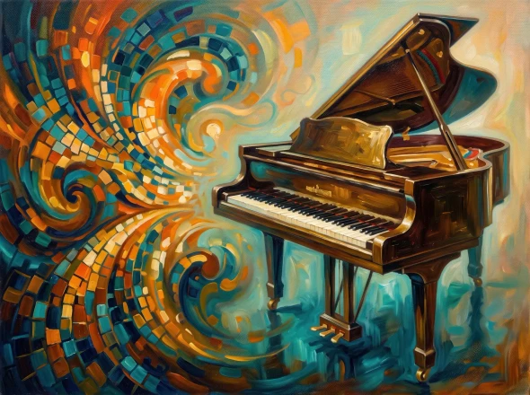 Rhapsody In Gold Keys (PRT-15697-127175) - Canvas Art Print - 60in X 45in