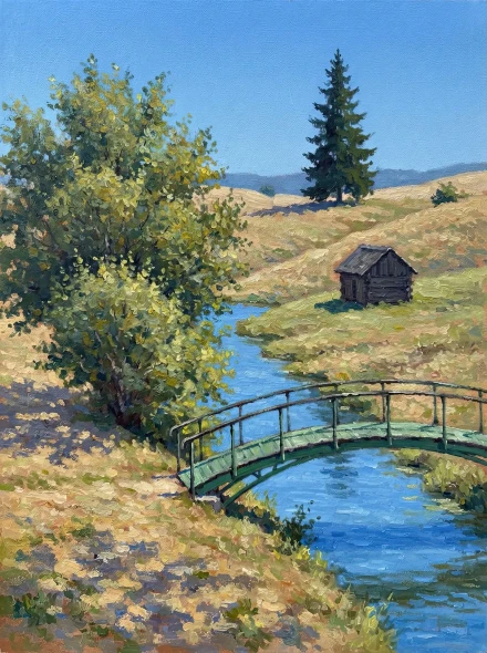 Stream Through Sunlit Hills (PRT-15697-127075) - Canvas Art Print - 45in X 60in
