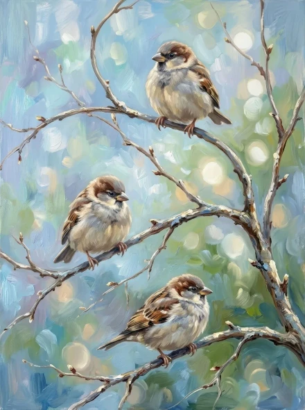 Trio Upon The Bough (PRT-15697-126766) - Canvas Art Print - 45in X 60in