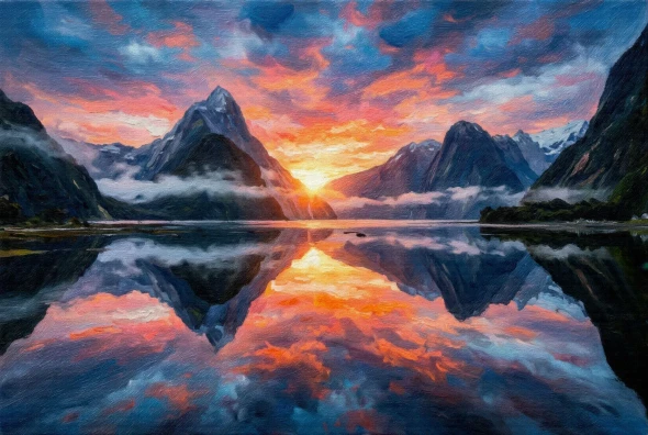 Dusk Over Mountain Waters (PRT-15697-127294) - Canvas Art Print - 60in X 40in
