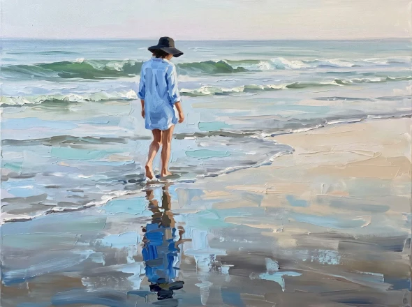 Solitary Coastal Stride (PRT-15697-127154) - Canvas Art Print - 60in X 45in
