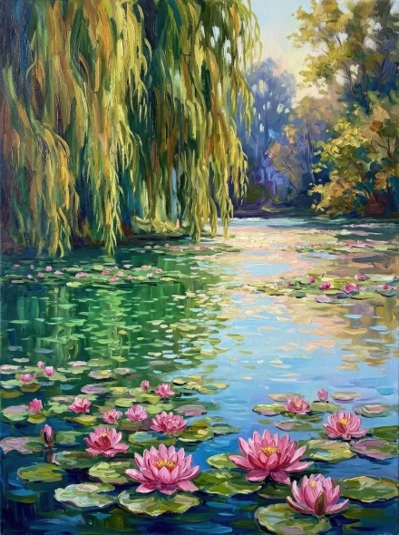 Whispering Willows Over Quiet Waters (PRT-15697-126806) - Canvas Art Print - 45in X 60in