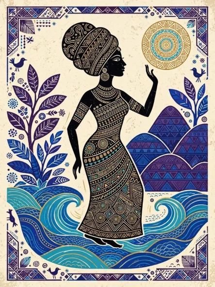 Vintage Tribal Handmade Canvas Print Of Women (PRT-18995-126619) - Canvas Art Print - 36in X 48in