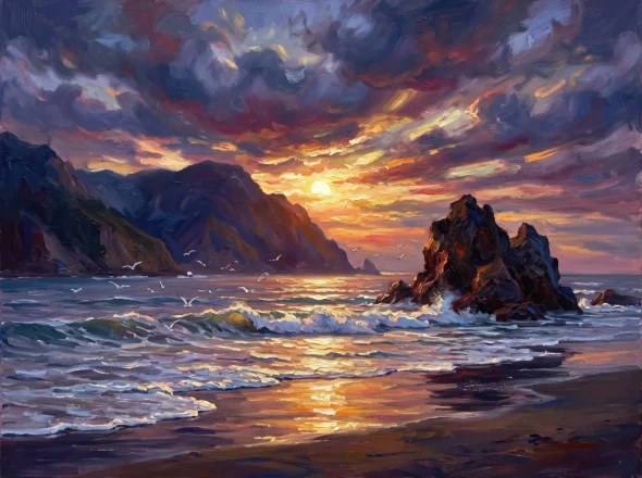 Golden Horizon Over Coastal Tides (PRT-15697-127182) - Canvas Art Print - 60in X 45in