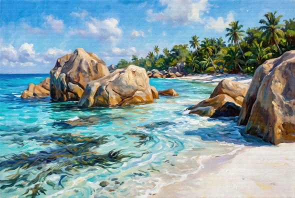 Granite Shore And Turquoise Tides (PRT-15697-127263) - Canvas Art Print - 60in X 40in