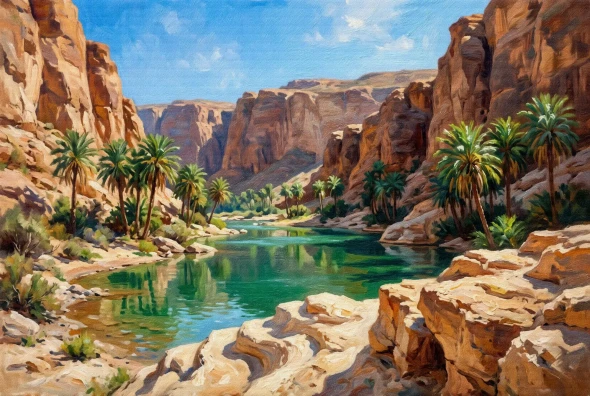 Emerald Mirage Amid Canyons (PRT-15697-127262) - Canvas Art Print - 60in X 40in