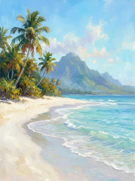 Sunlit Coastal Embrace (PRT-15697-126776) - Canvas Art Print - 45in X 60in