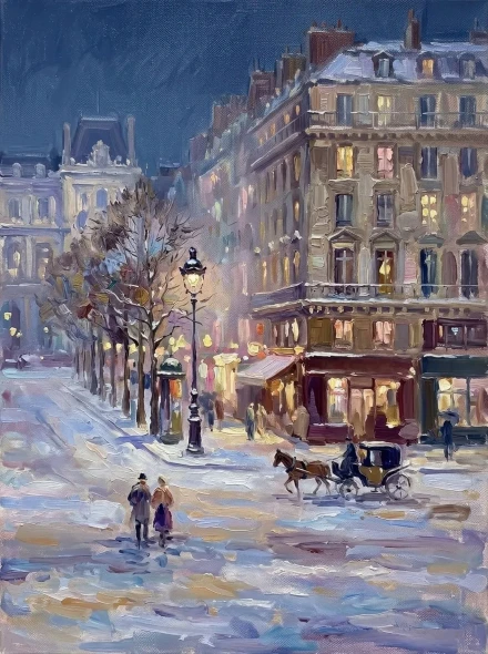 Parisian Boulevard In Winter Mist (PRT-15697-126817) - Canvas Art Print - 45in X 60in