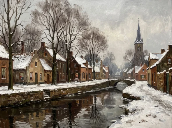 Muted Canals In Winter Mist (PRT-15697-127166) - Canvas Art Print - 60in X 45in