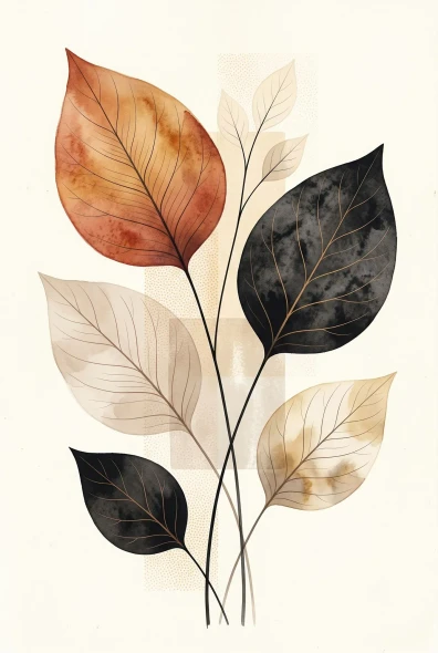 Stylized Leaves In Harmony (PRT-15697-127548) - Canvas Art Print - 40in X 60in