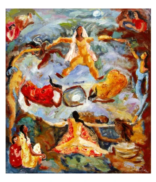 Festival Of Moon (ART-18879-127309) - Handpainted Art Painting - 36in X 40in