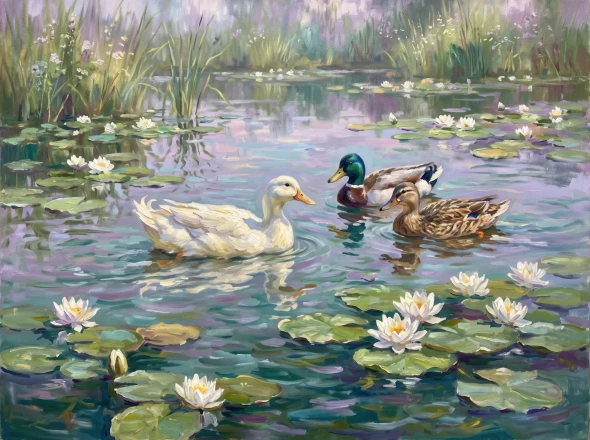 Serenade Among Lily Pads (PRT-15697-127184) - Canvas Art Print - 60in X 45in