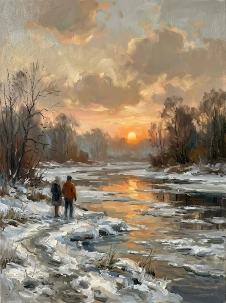 Amber Dusk Over Ice (PRT-15697-126811) - Canvas Art Print - 45in X 60in