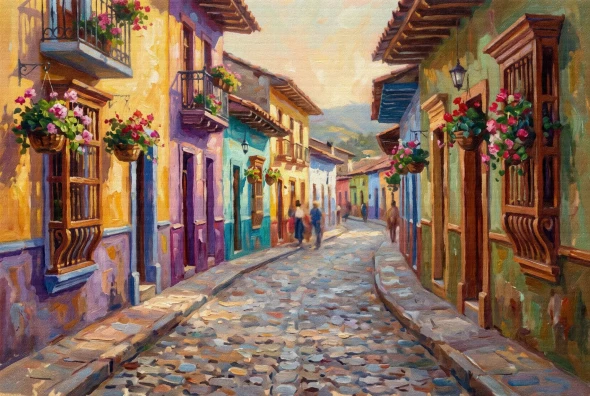 Colonial Pathway Bloom (PRT-15697-127269) - Canvas Art Print - 60in X 40in
