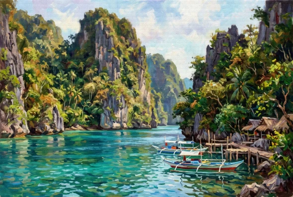 Emerald Lagoons Of Palawan (PRT-15697-127274) - Canvas Art Print - 60in X 40in