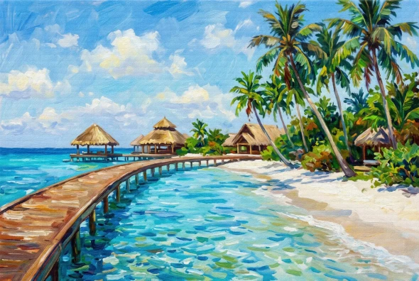 Sunlit Wooden Pier (PRT-15697-127277) - Canvas Art Print - 60in X 40in