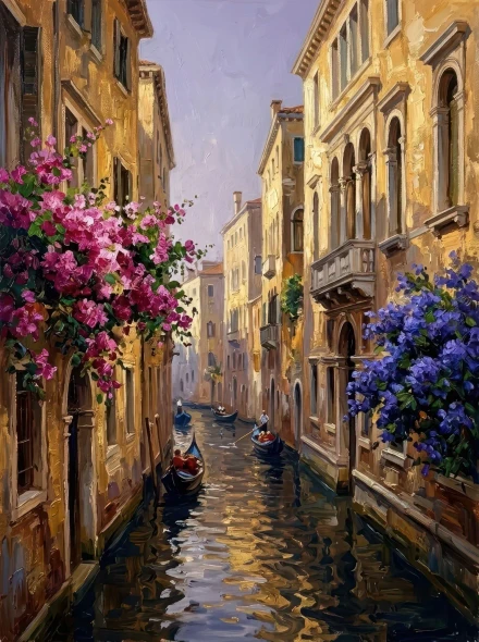 Venetian Waters In Bloom (PRT-15697-126737) - Canvas Art Print - 45in X 60in