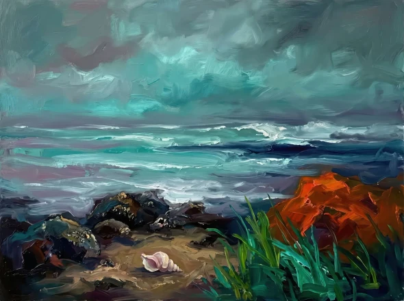 Tides Of Vermilion (PRT-15697-127181) - Canvas Art Print - 60in X 45in