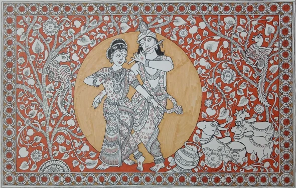 Kuchipudi Dancing Radha Krishna- Extra Large Canvas Prints Available At Lower Costs (PRT-19066-127482) - Canvas Art Print - 48in X 32in
