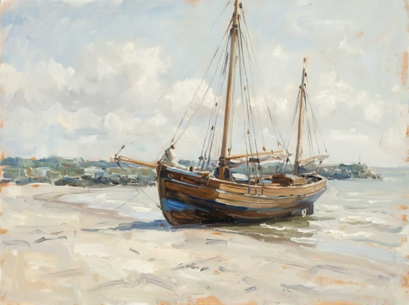 Solitary Hull On Pale Shores (PRT-15697-127137) - Canvas Art Print - 60in X 45in