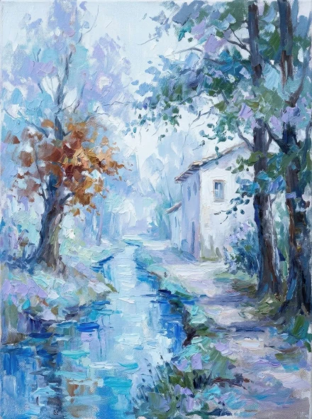 Serene Blue Waterway Lane (PRT-15697-126832) - Canvas Art Print - 45in X 60in