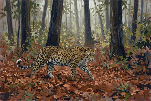 Copper Leaf Litter Stride (PRT-15697-126699) - Canvas Art Print - 60in X 40in