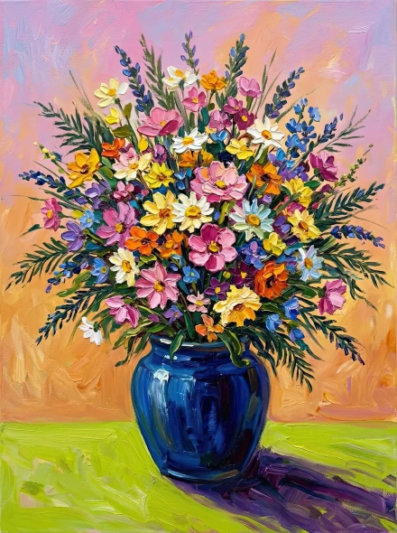 Radiant Blooms In Cobalt Depth (PRT-15697-127041) - Canvas Art Print - 45in X 60in