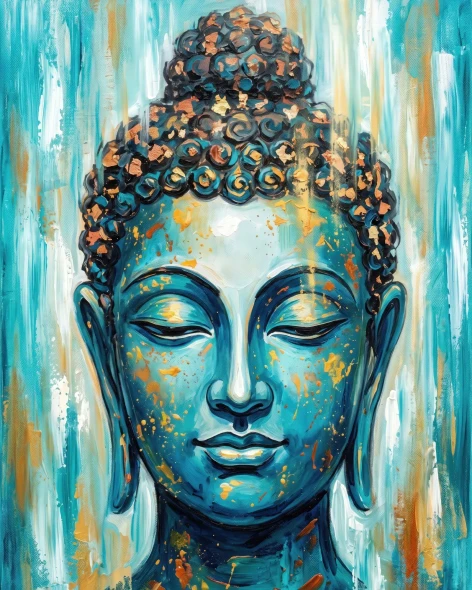 Aura Of Turquoise And Gold (PRT-15697-126874) - Canvas Art Print - 48in X 60in