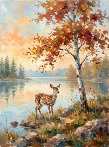 Autumn Silence By The Lake (PRT-15697-126801) - Canvas Art Print - 45in X 60in