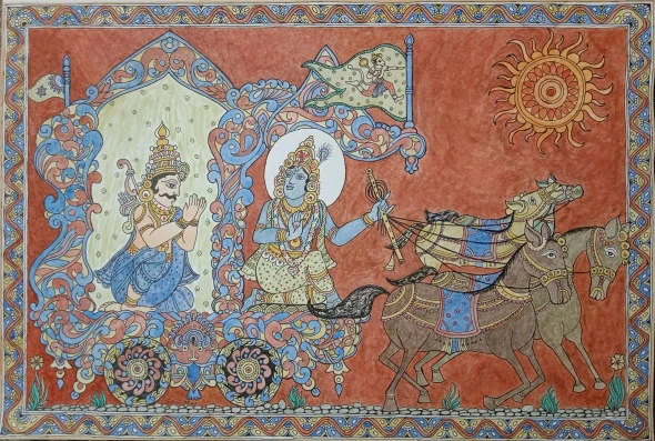 Geethopadesh - Kalamkari Inspired - Extra Large Canvas Prints Available At Lower Costs (PRT-19066-127480) - Canvas Art Print - 36in X 24in