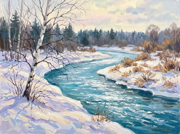 Silent Frost Along The River (PRT-15697-127165) - Canvas Art Print - 60in X 45in