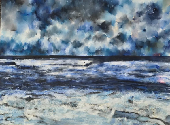 Echoes Of The Sunken Sky (ART-7878-127330) - Handpainted Art Painting - 12in X 9in