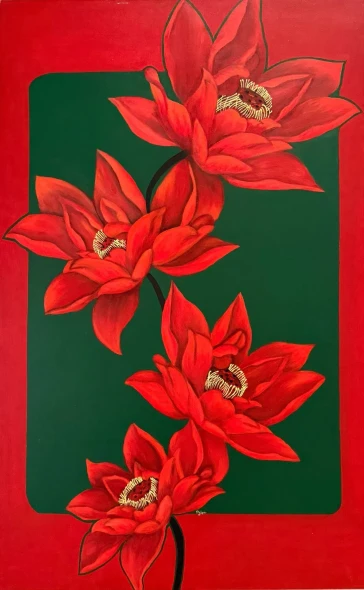 Vibrant Flowers Bloom (ART-18589-127686) - Handpainted Art Painting - 30in X 48in