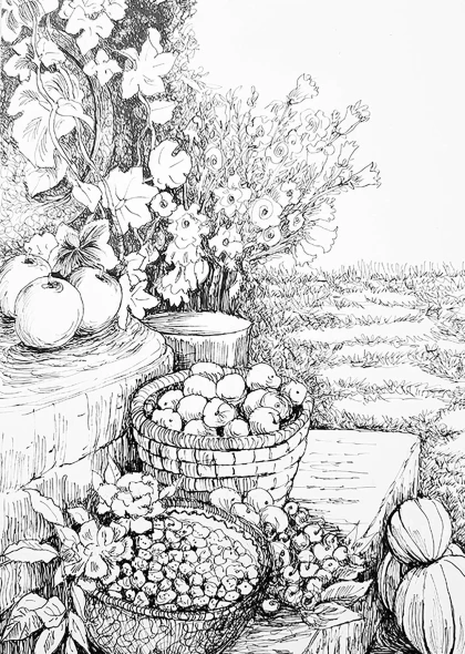 Fruit And Flowers (ART-18775-127683) - Handpainted Art Painting - 8in X 11in
