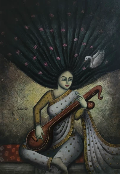 Vedika (ART-8814-127680) - Handpainted Art Painting - 14in X 20in