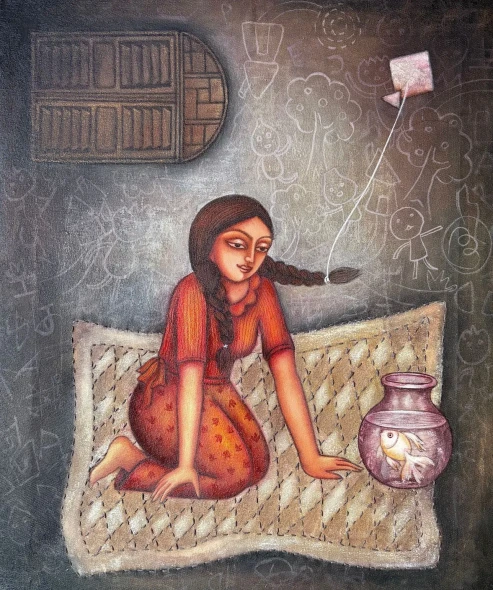 Bonding V|| (ART-19142-127673) - Handpainted Art Painting - 20in X 24in