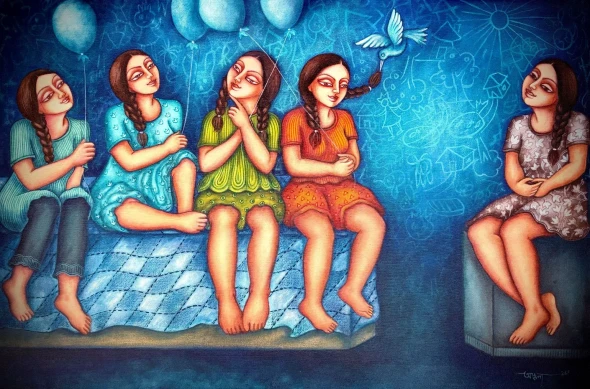 Bonding ||| (ART-19142-127669) - Handpainted Art Painting - 36in X 24in