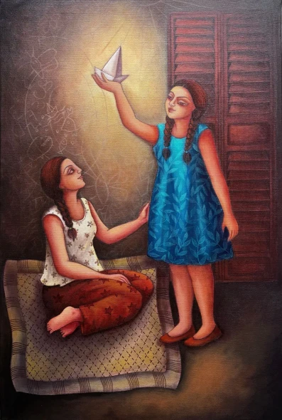 Bonding | (ART-19142-127667) - Handpainted Art Painting - 24in X 36in