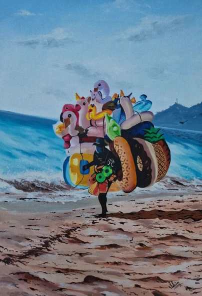 Beach Life (ART-329-127660) - Handpainted Art Painting - 12in X 17in