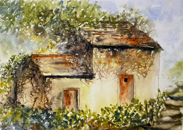 A Quaint Cottage (PRT-8841-127729) - Canvas Art Print - 24in X 17in