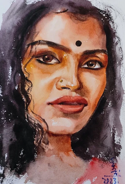 Woman (ART-7901-127731) - Handpainted Art Painting - 8in X 12in