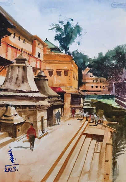 Benaras Series (ART-7901-127719) - Handpainted Art Painting - 8in X 12in