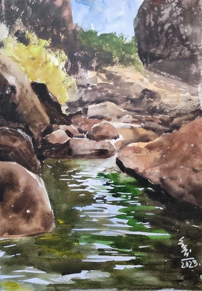 River (ART-7901-127715) - Handpainted Art Painting - 8in X 12in